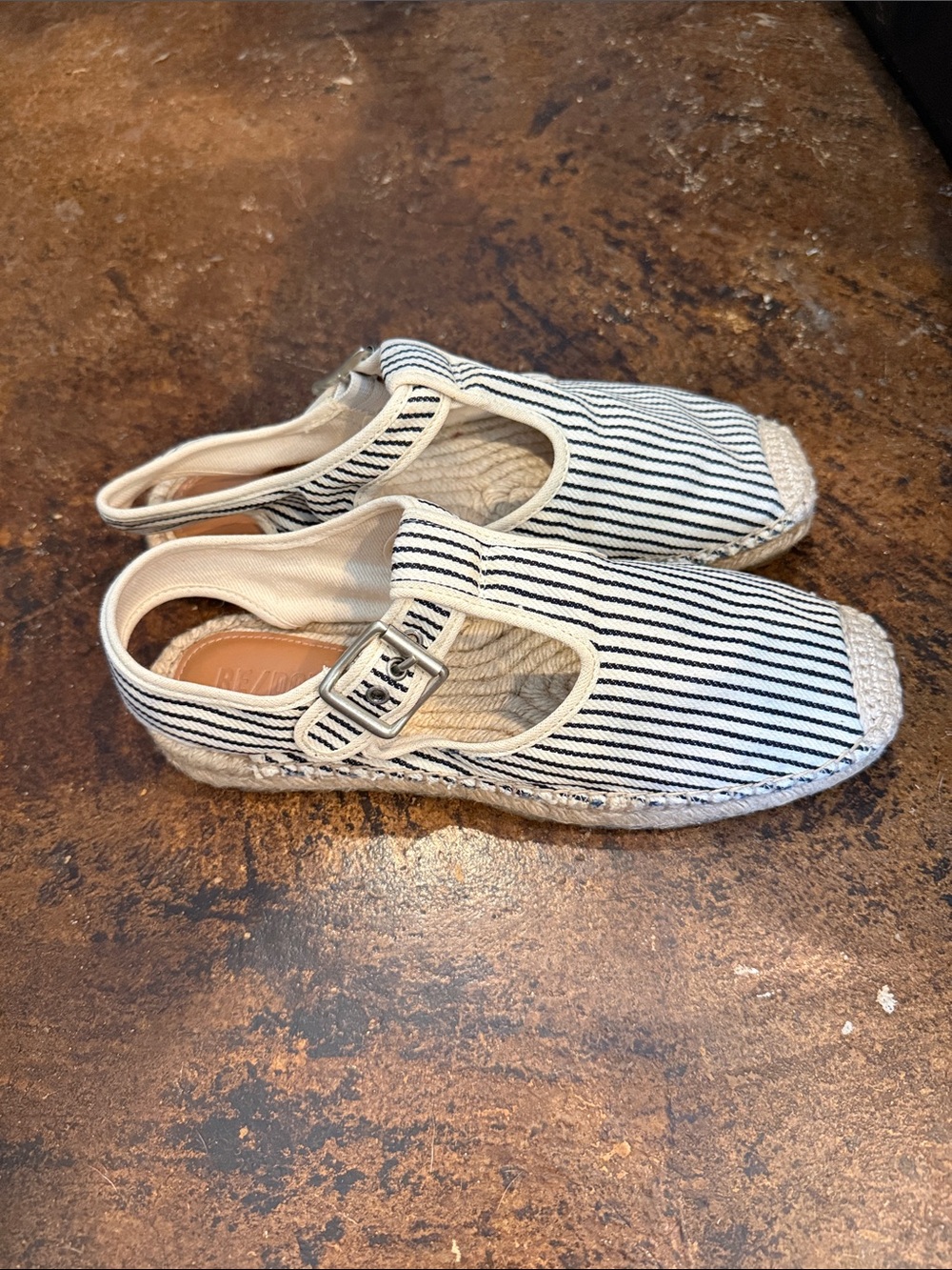 Re/Done Striped Espadrille Slingback Flats - Black &